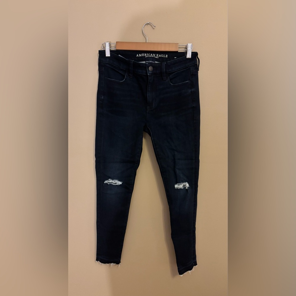American Eagle Outfitters Men's Distressed Black Skinny Jeans